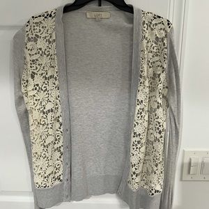 Ann Taylor LOFT Grey White Lace Crochet Cardigan
